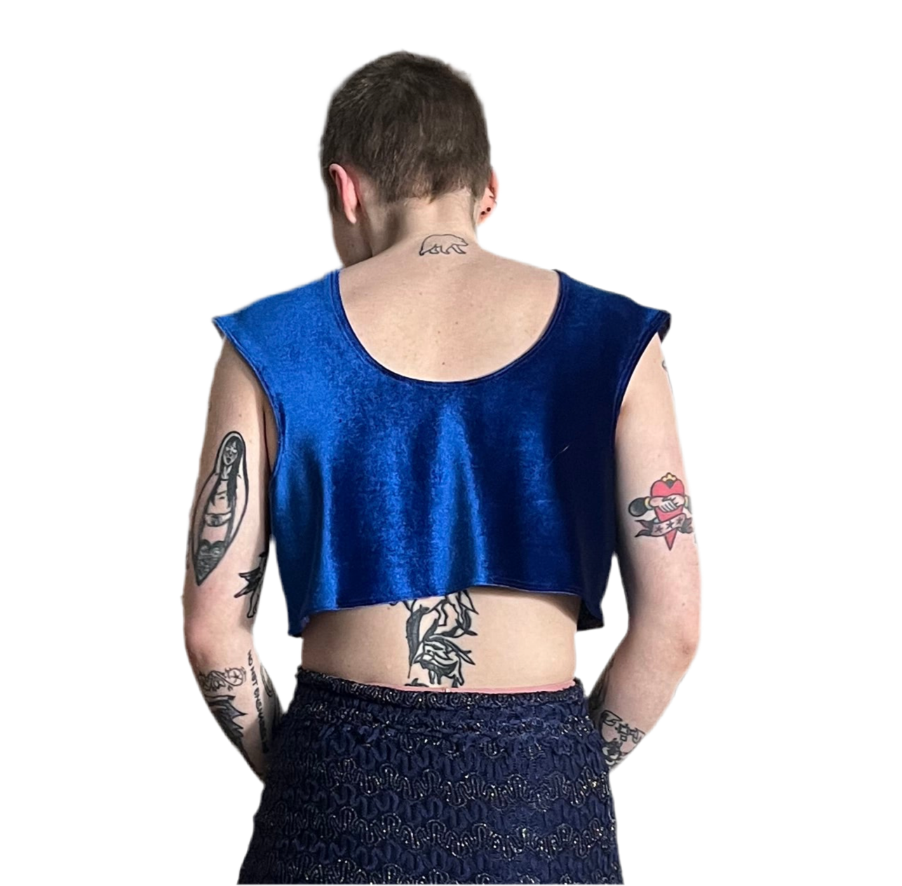 RTS LILY TOP —blue stretch velvet size XS/S