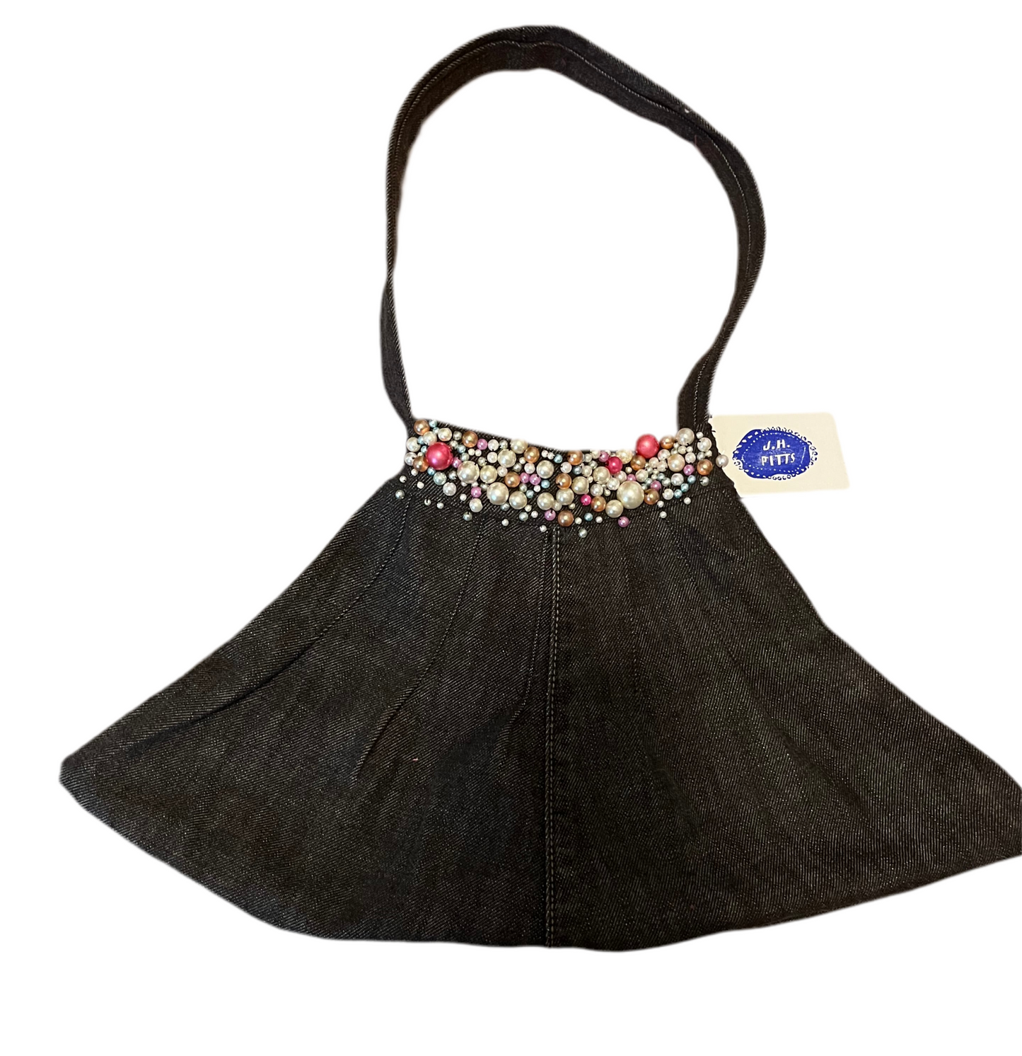 RTS Beaded Jurse (Black Jean Skirt Purse, Pearls)