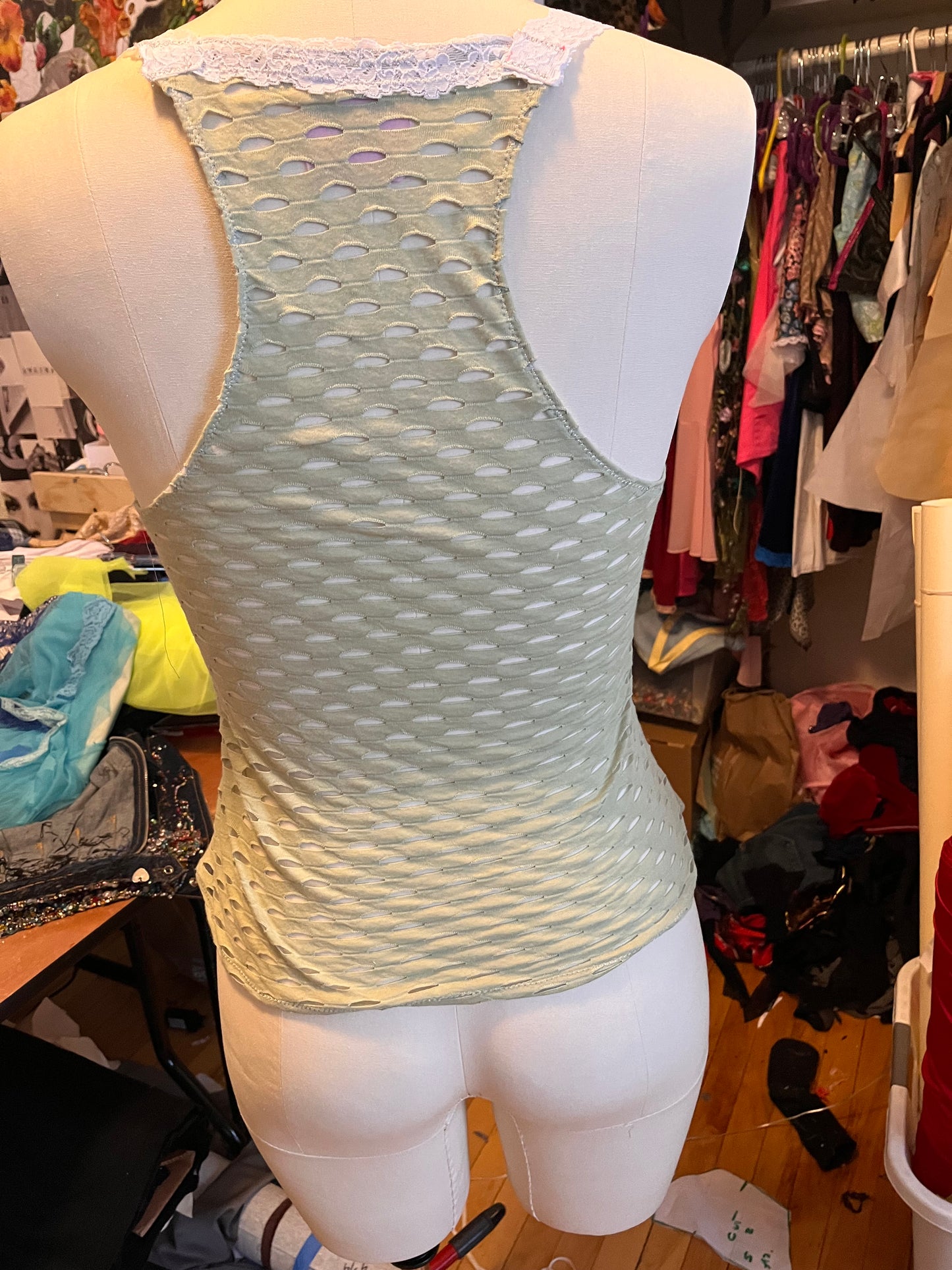 RTS Jill Tank (Green mesh with white lace) (sz L)