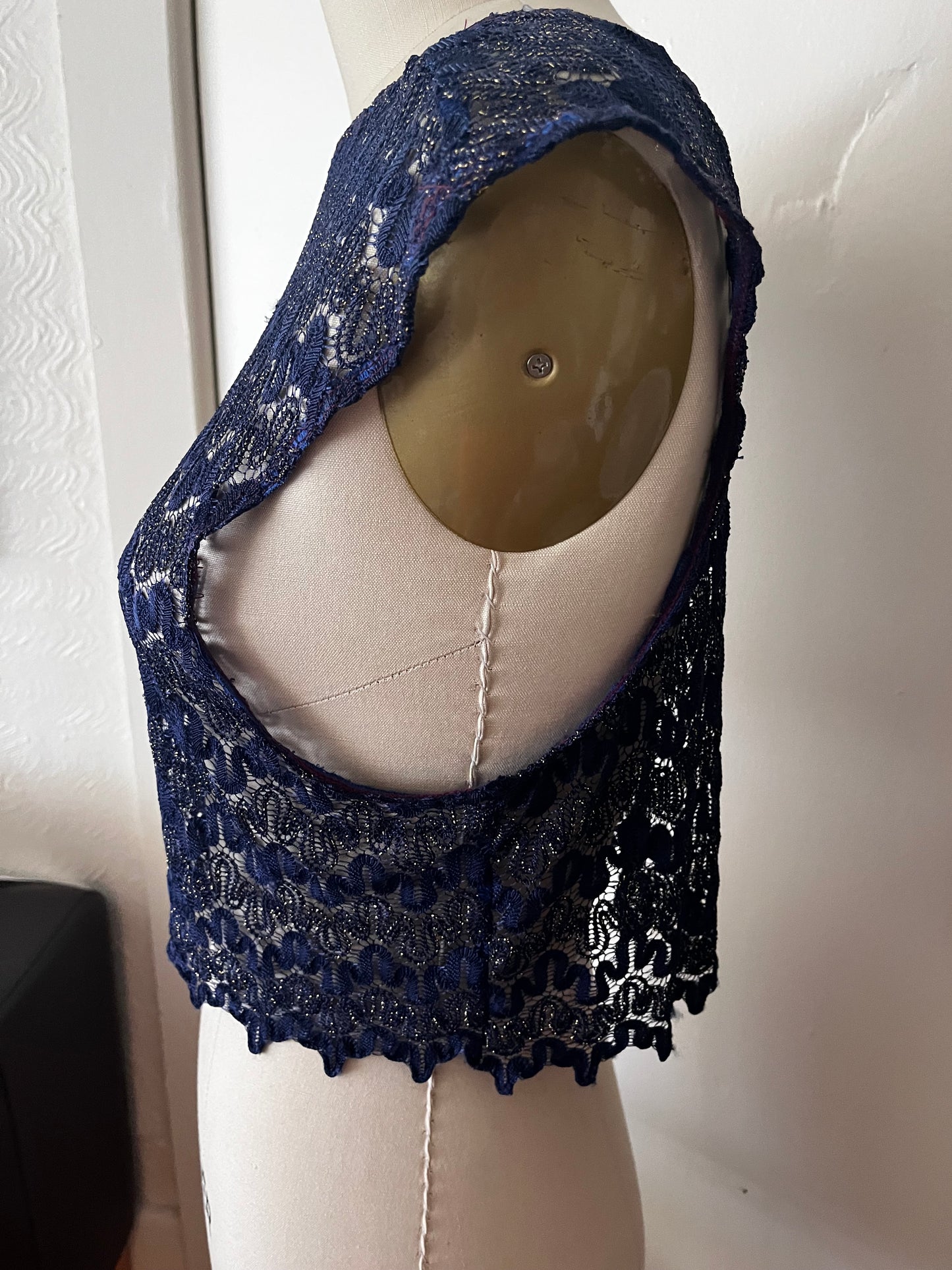 RTS Sz S LILY TOP (blue and gold knit)