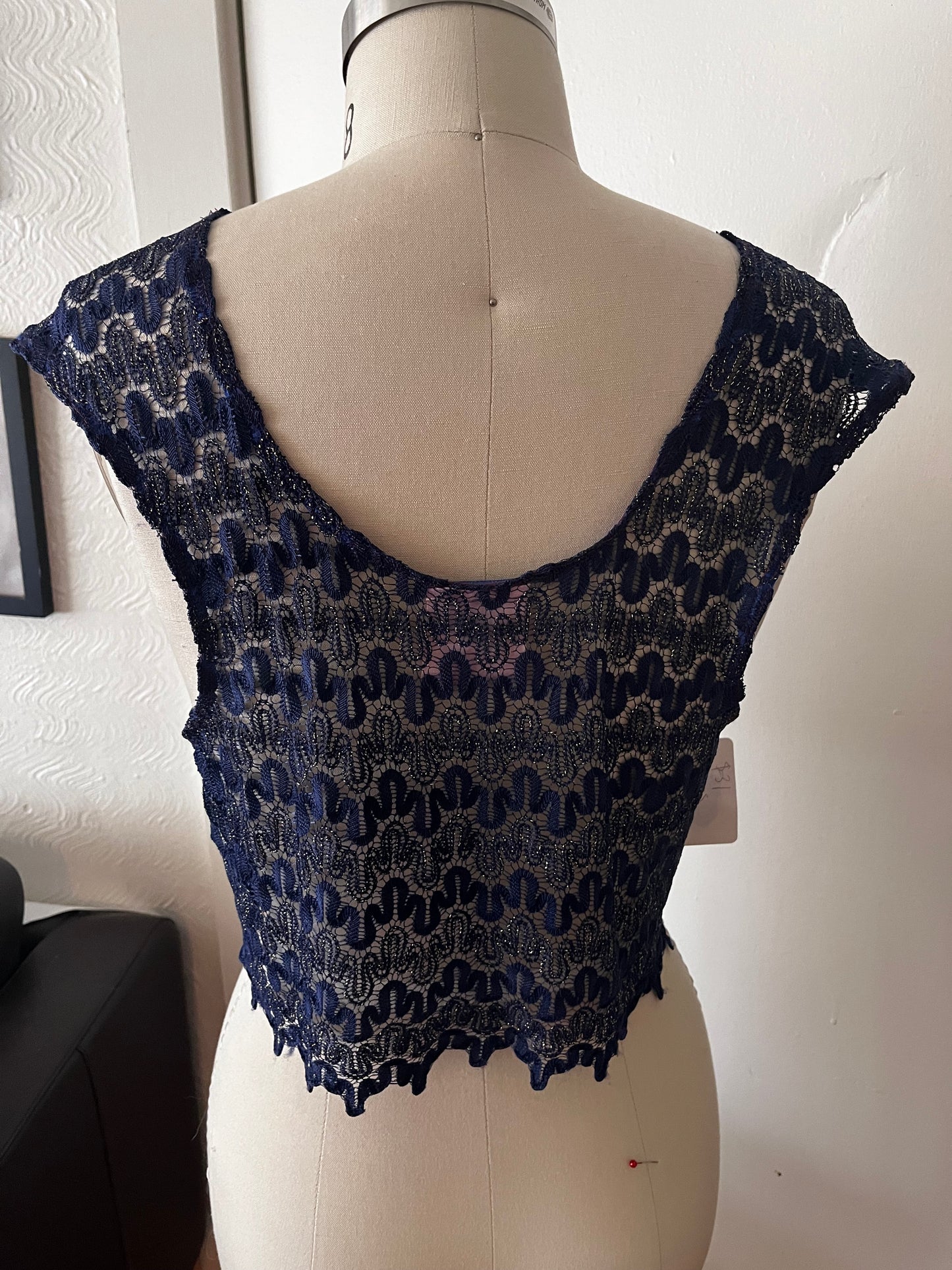 RTS Sz S LILY TOP (blue and gold knit)