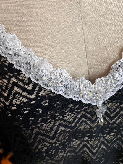 RTS Della Flare Raglan Sleeve (deep navy lace, beaded) Sz S/M