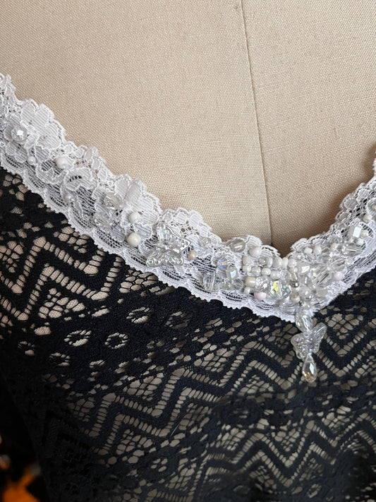 RTS Della Flare Raglan Sleeve (deep navy lace, beaded) Sz S/M