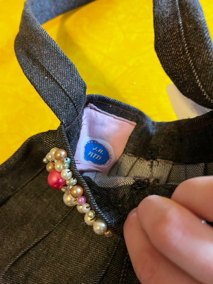 RTS Beaded Jurse (Black Jean Skirt Purse, Pearls)