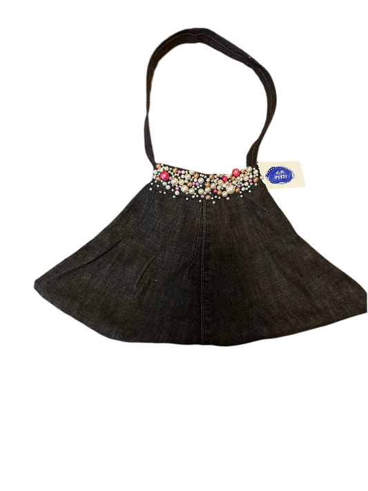 RTS Beaded Jurse (Black Jean Skirt Purse, Pearls)
