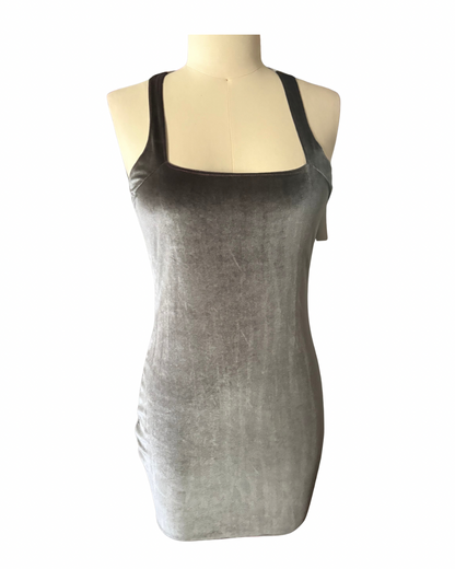 RTS Tina Dress—Gray Stretch Velvet Sz L