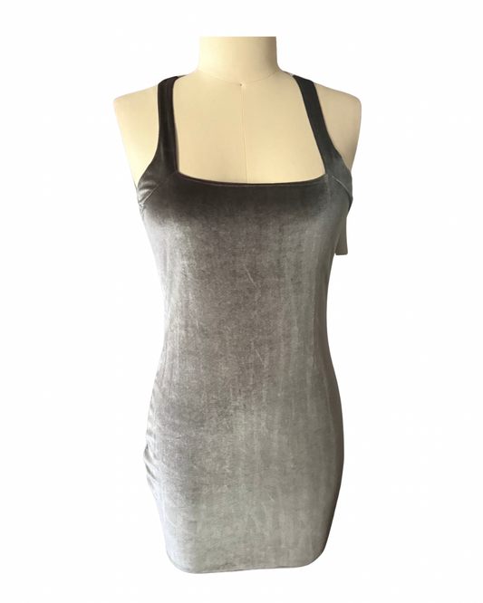RTS Tina Dress—Gray Stretch Velvet Sz L