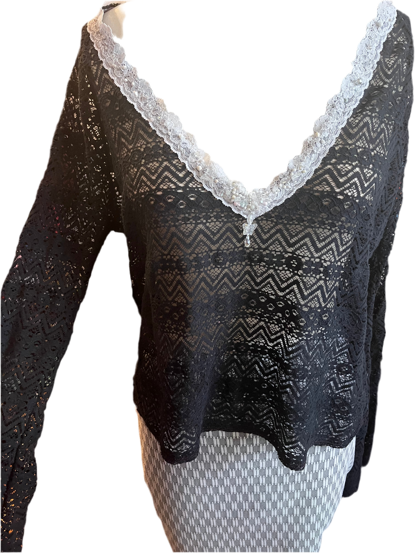 RTS Della Flare Raglan Sleeve (deep navy lace, beaded) Sz S/M