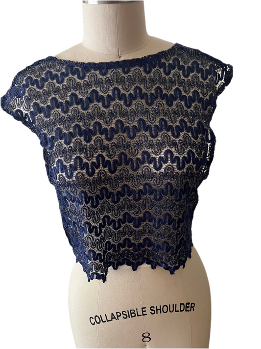 RTS Sz S LILY TOP (blue and gold knit)