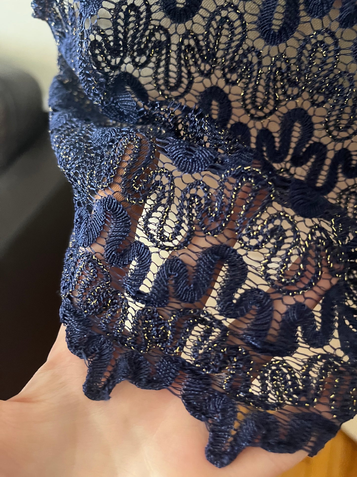 RTS Sz S LILY TOP (blue and gold knit)